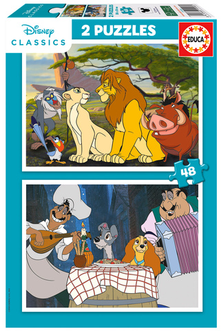 Puzzle 2 x 48 el. Król Lew / Zakochany kundel