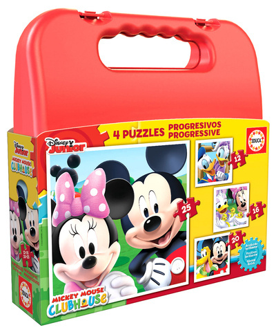 Puzzle 12 el. + 16 el. + 20 el. + 25 el. Myszka Miki i przyjaciele (walizka)