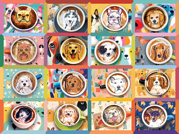Puzzle 275 el. XL Latte ze szczeniakami