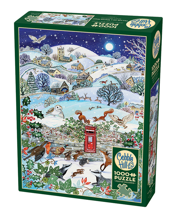 Puzzle 1000 el. Wieś zimową nocą