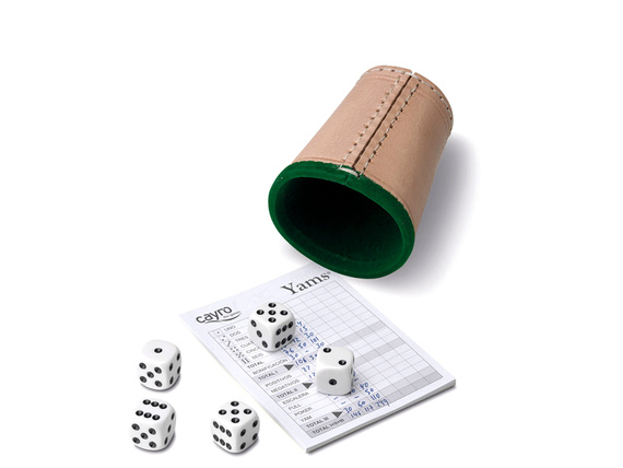 Zestaw do gry Yams: skórzany kubek + kości oczkowe + notes (676)