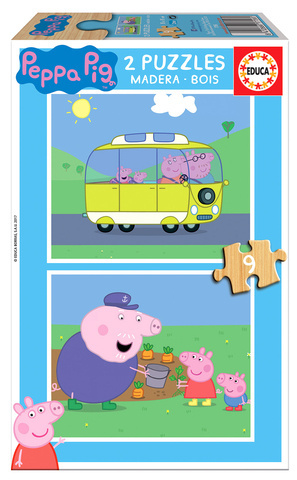 Puzzle 2 x 9 el. Świnka Peppa (drewniane)