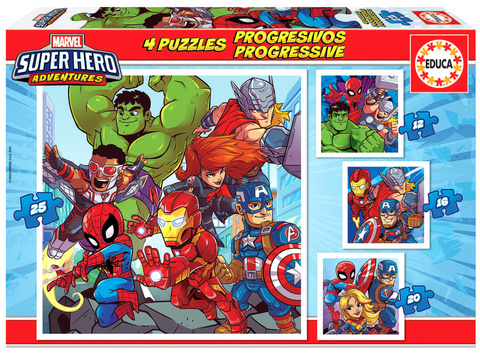 Puzzle 12 el. + 16 el. + 20 el. + 25 el. Marvel Super Hero Adventures