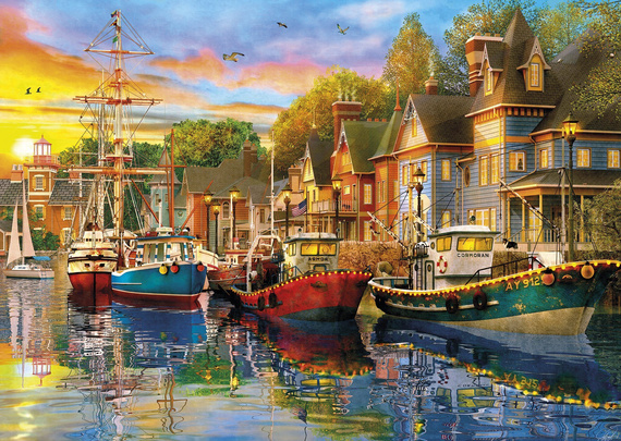 Puzzle 2 x 500 el. Żagle na tle zachodzącego słońca