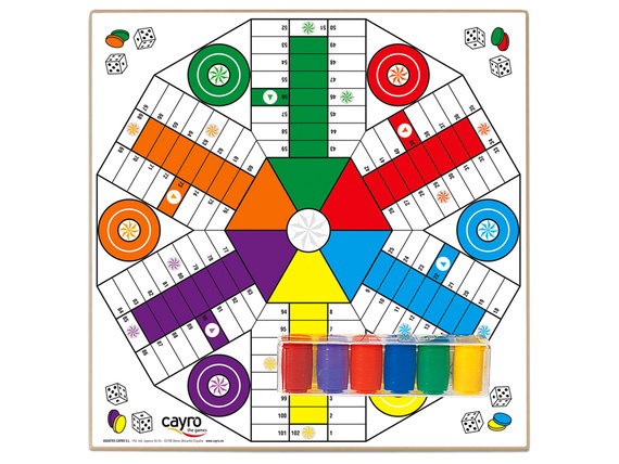 Drewniana plansza do gry + komplet pionków (Chińczyk dla 6 graczy / Gęś 40x40 cm) (T-138/6/A)