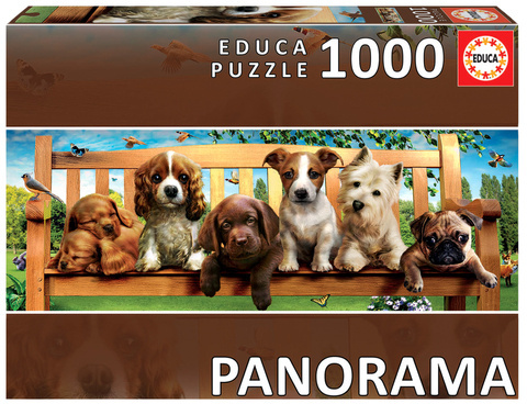 Puzzle 1000 el. Szczenięta na ławce (panorama)