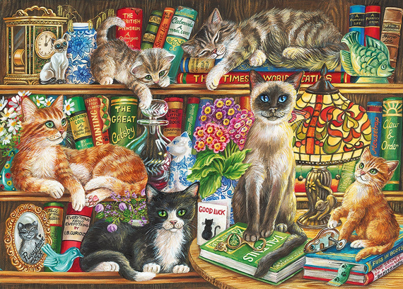 Puzzle 1000 el. Koty w książkach