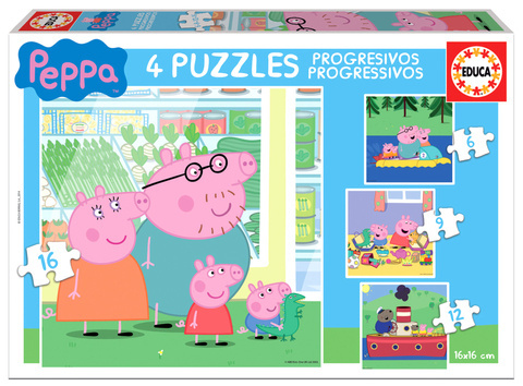 Puzzle 6 el. + 9 el. + 12 el. + 16 el. Świnka Peppa