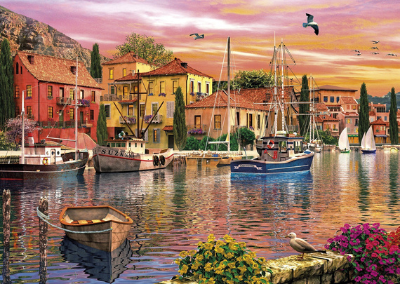 Puzzle 2 x 500 el. Żagle na tle zachodzącego słońca
