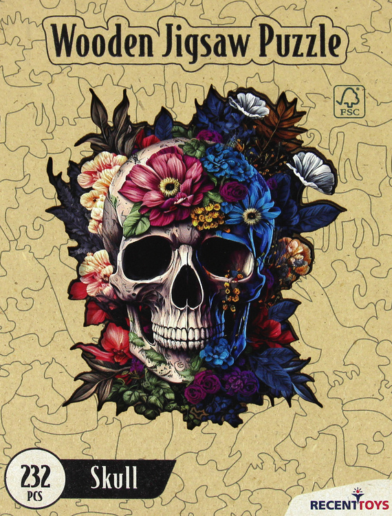 Puzzle drewniane / kolorowe 232 el. - Czaszka