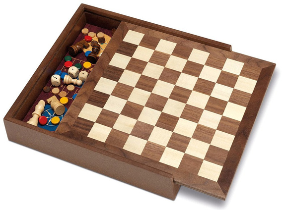 Szachy / Warcaby / Backgammon / Gęś / Chińczyk Deluxe (1615)