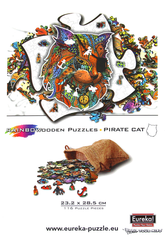 Puzzle drewniane / kolorowe 116 el. - Kot (Pirat)