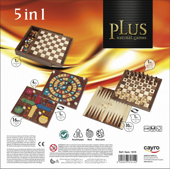 Szachy / Warcaby / Backgammon / Gęś / Chińczyk Deluxe (1615)