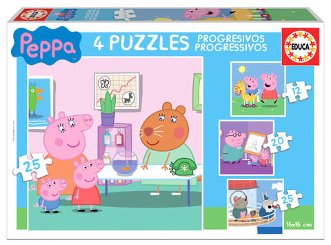 Puzzle 12 el. + 20 el. + 25 el. + 25 el. Świnka Peppa