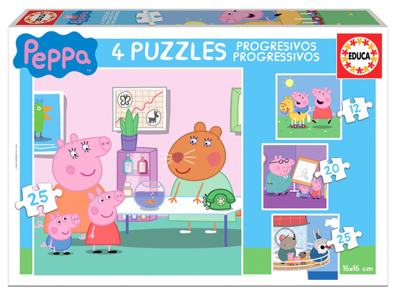 Puzzle 12 el. + 20 el. + 25 el. + 25 el. Świnka Peppa