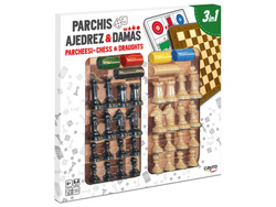 Drewniana plansza do gry + komplet figur i pionków (Szachy / Warcaby / Chińczyk 40x40 cm) (100)