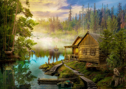 Puzzle 1000 el. Chatka nad jeziorem