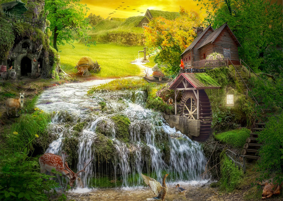Puzzle 1000 el. Chatka z młynem wodnym