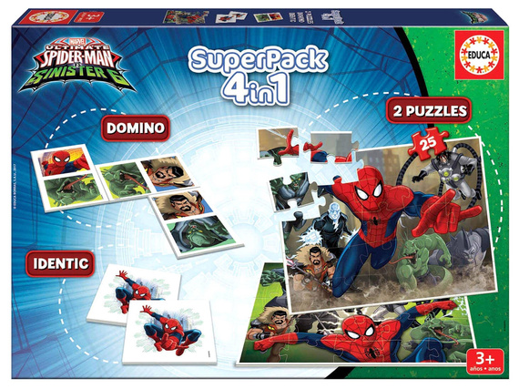 Puzzle 2 x 25 el. Spider-Man (Super zestaw 4 w 1)