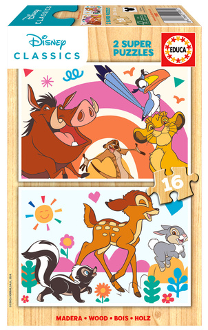 Puzzle 2 x 16 el. Król Lew / Bambi (drewniane)