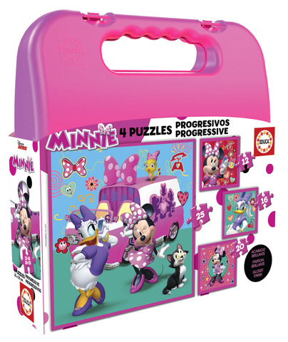 Puzzle 12 el. + 16 el. + 20 el. + 25 el. Myszka Minnie / Daisy (walizka)