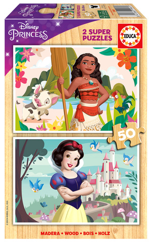 Puzzle 2 x 50 el. Vaiana / Królewna Śnieżka (drewniane)