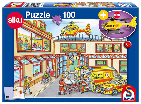 Puzzle 100 el. SIKU Helikopter (pogotowie) + zabawka