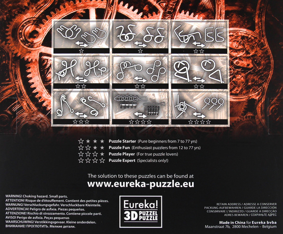Łamigłówki metalowe 9 szt. STEAMPUNK ZESTAW CZERWONY