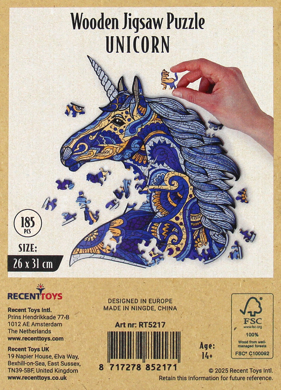 Puzzle drewniane / kolorowe 185 el. - Jednorożec