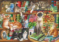 Puzzle 1000 el. Koty w książkach