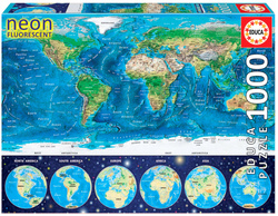 Puzzle 1000 el. Mapa świata (fluorescencyjne)