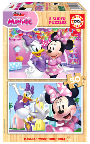 Puzzle 2 x 50 el. Myszka Minnie / Daisy (drewniane)