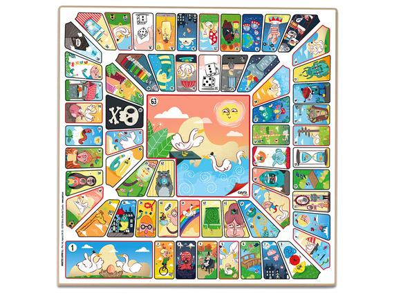 Drewniana plansza do gry + komplet pionków (Chińczyk dla 6 graczy / Gęś 40x40 cm) (T-138/6/A)