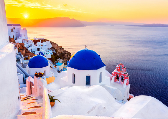 Puzzle 1000 el. Wschód słońca w Santorini / Grecja