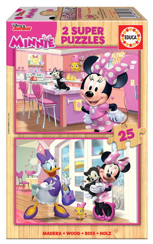 Puzzle 2 x 25 el. Myszka Minnie / Daisy (drewniane)