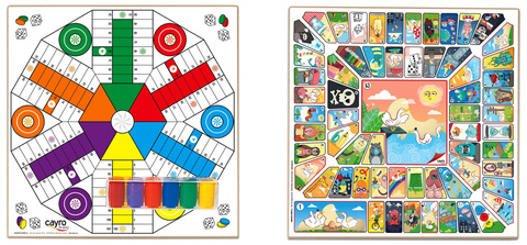 Drewniana plansza do gry + komplet pionków (Chińczyk dla 6 graczy / Gęś 40x40 cm) (T-138/6/A)