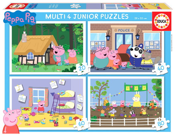 Puzzle 20 el. + 40 el. + 60 el. + 80 el. Świnka Peppa