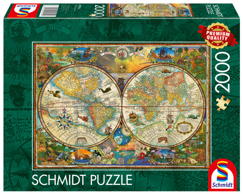 PQ Puzzle 2000 el. Mapa świata i mityczne stworzenia OUTLET