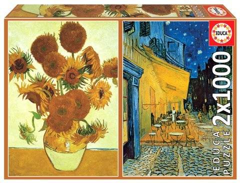 Puzzle 2 x 1000 el. Słoneczniki / Taras kawiarni w nocy, Vincent van Gogh