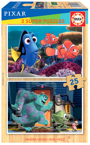 Puzzle 2 x 25 el. Gdzie jest Nemo / Potwory i spółka (drewniane)