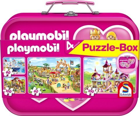 Puzzle 2 x 60 el. + 2 x 100 el. W WALIZCE - Playmobil (różowy)