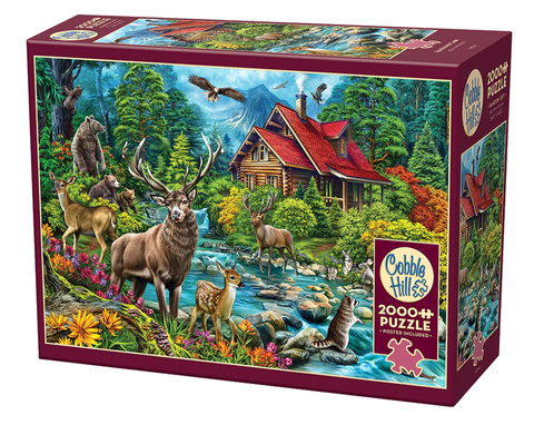 Puzzle 2000 el. Leśna chatka z czerwonym dachem