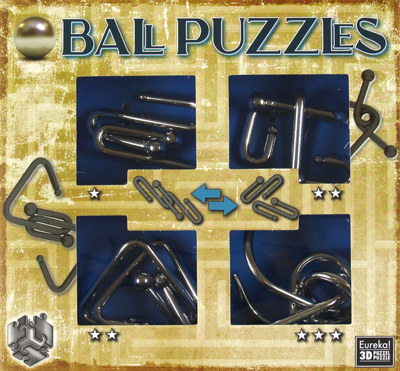 Łamigłówki metalowe 4 szt. BALL PUZZLES - ZESTAW NIEBIESKI