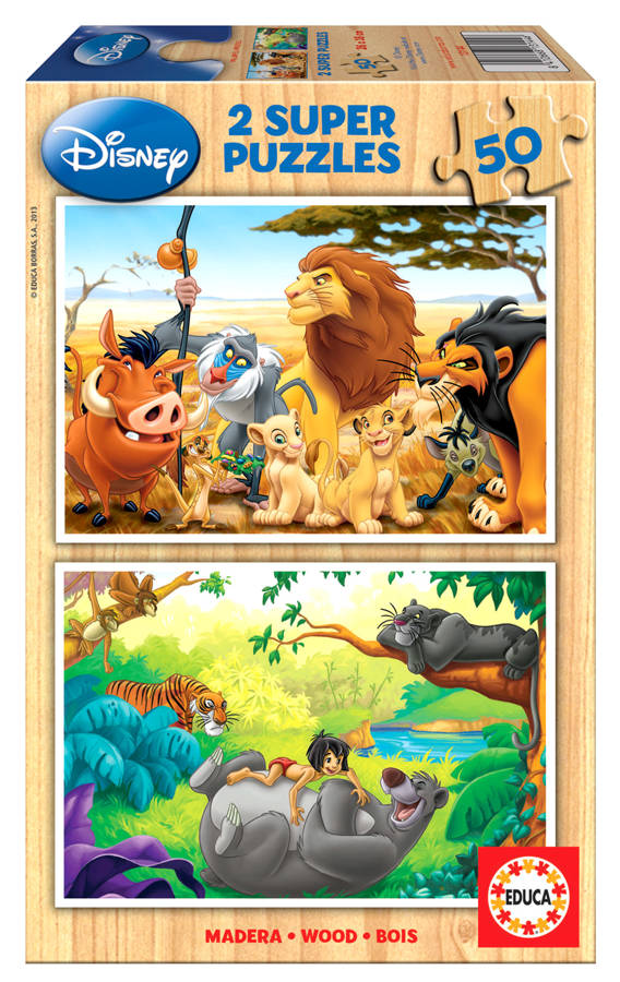 Puzzle 2 x 50 el. Król Lew / Księga dżungli (drewniane)