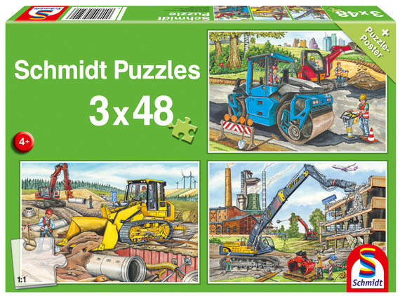 Puzzle 3 x 48 el. Pojazdy budowlane