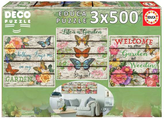 Puzzle 3 x 500 el. Kwiaty i motyle