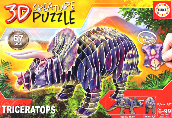 Puzzle 3D Dinozaury - Triceratops 67 el.