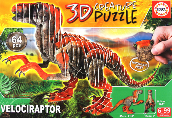 Puzzle 3D Dinozaury - Welociraptor 64 el.