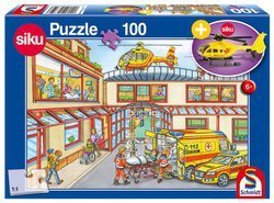 Puzzle 100 el. SIKU Helikopter (pogotowie) + zabawka