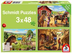 Puzzle 3 x 48 el. Konie